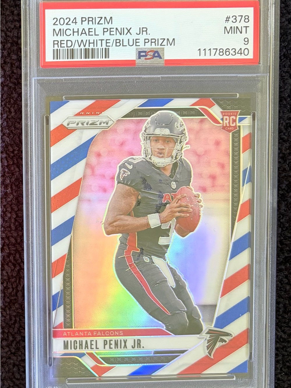 2024 Panini Prizm Michael Penix Jr #378 Red White Blue Prizm RC PSA9 MNT Falcons